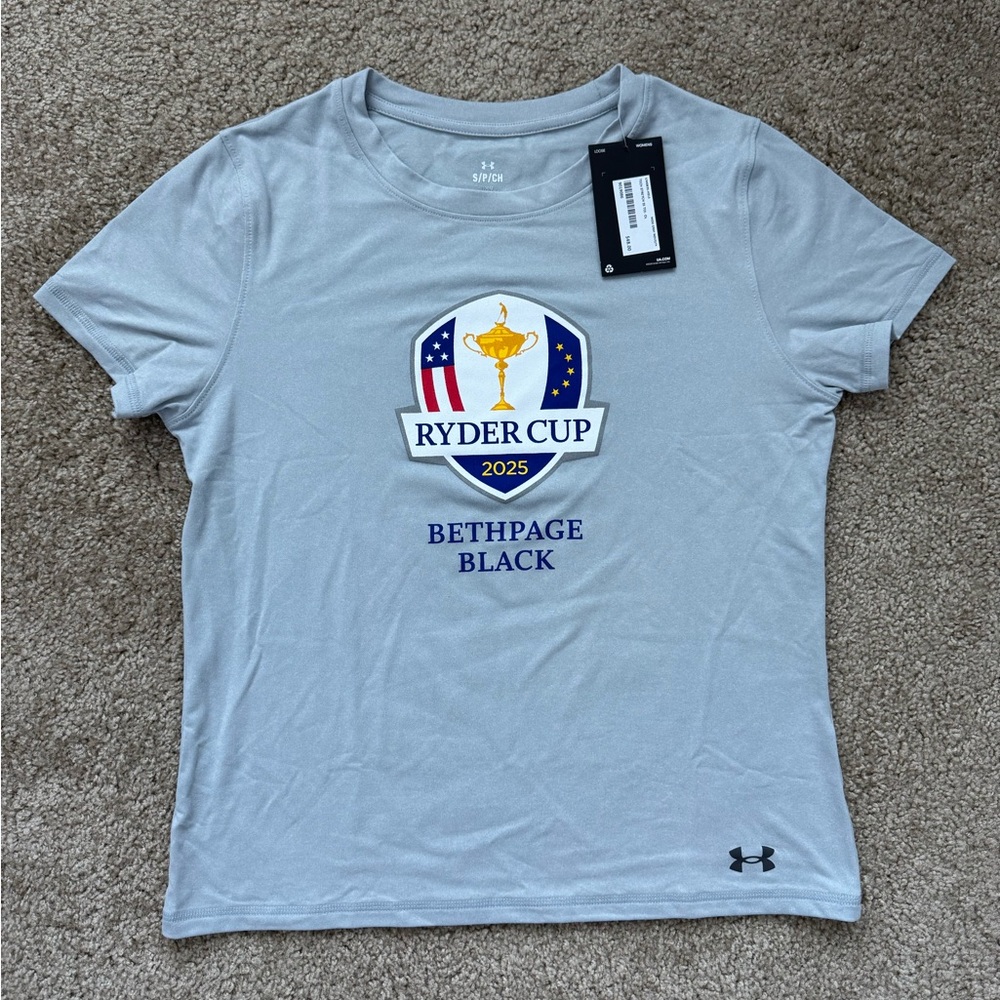 Under Armour Womens Tech Stretch Tee Loose Fit Ryder Cup 2025 Tee Bethpage Black